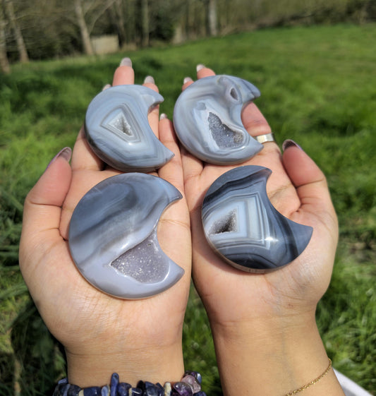 Blue Druzy Agate Crescent Moon