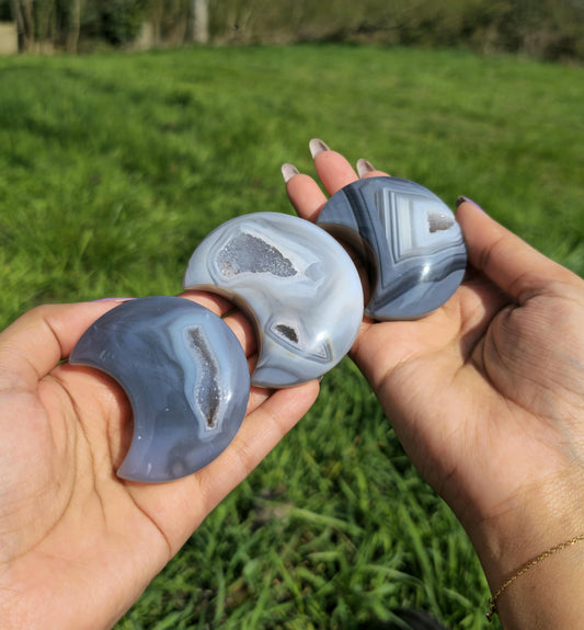 Blue Druzy Agate Crescent Moon